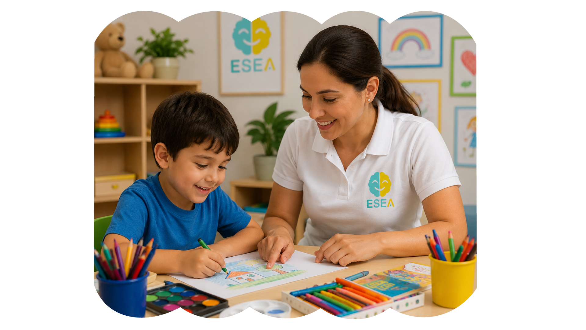 Terapeuta y niño en sesión de arte
